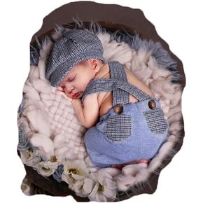 Ylsteed Newborn Boy Photoshoot Outfits 2Pcs Newborn Photography Outfits Girl Baby Photography Props Newborn Gentleman Suit Photography Outfits Boy Suspender Pants with Beret 0-3 months (Navy)