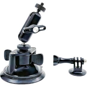 Double Layer Suction Cup Mount with Double Ball Head Magic Arm, 1/4" Screw 360° Rotating Camera Mount Compatible with GoPro Hero, Insta360 X3, DJI Osmo, Action Camera, Phones for Car Windshield