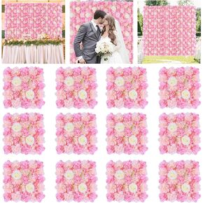 White Artificial Flower Backdrop - 12pcs 15x15 Inch 3D Floral Wall Panels for Wedding Party Photoshoot Background Decorations