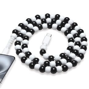 JAPAK Cable for iPhone Beaded USB C Cable 66W Fast Charger USB C to iOS Cord 3.3FT Classic Stylish Durable Beaded Type C Charging Cord for iPhone 14 13 12 11 XR for iPad Airpods Black White