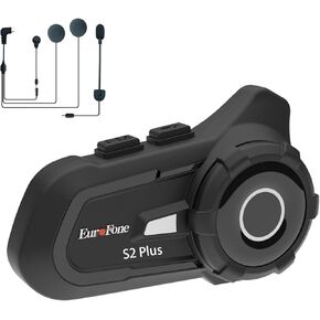 Eurofone S2 بالإضافة إلى سماعة Bluetooth دراجة نارية ، نظام الاتصالات العالمي لمدة عامين ، نظام اتصال عالمي مع إلغاء ضوضاء CVC ، أسود