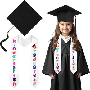 2 Pcs Kindergarten Graduation Cap and Stole, 2024 Preschool Kindergarten Graduation Decorations for Boys Girls Gifts Pink