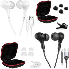 2 Pack USB Earbuds for PC Laptop Mignetic Wired Earphone Computer Headphone with Microphone Control Mute Mic Noise Canceling in-Ear Silicone Cap Corded Headset for MacBook Pro Office Work School Zoom