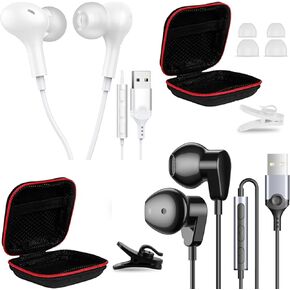 2 Pack USB Earphone for PC Laptop Wired Earbuds Computer Headphone with Microphone Volume Control Mute Button Mic Lightweight Noise Canceling in-Ear Corded Gaming Headset for MacBook Pro Office Zoom