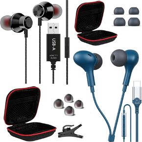 USB C Headphones in-Ear Magnetic Wired Earphone and USB Headset with Microphone for PC