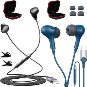 USB Earphone for PC Laptop and USB C Headphones in-Ear Magnetic Wired Earphones