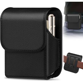 Phone Holster for Samsung Galaxy Z Flip6 Flip5 Flip4 Flip3, Flip Phone Specific Protective Leather Holster for Motorola RAZR+ 2024 2023, Cellphone Belt Clip Holster Carrying Pouch Card Holder(Brown)