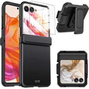 for Motorola Razr 2024 Case with Belt Clip Holster, Motorola Razr 50 2024 Hinge Protection Case & Razr 50 2024 Hard Shell Cover with Rotating Clip Holster Belt Hip Phone Holster for Razr 2024
