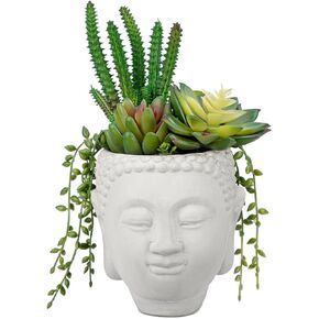 Artificial Succulents Fake Plants in White Rectangular Wooden Pots Artificial Potted Succulents Faux Plants Arrangement for Table Centerpiece Farmhouse Shelf Mantel Tropical Greenery Decor