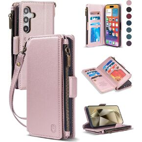 بالنسبة إلى Samsung Galaxy S24 Ultra Wallet Case مع حامل بطاقة الائتمان RFID ، PU Leather Flip Lanyard Strap Wristlet Women Men For Samsung Galaxy S24 Ultra Black