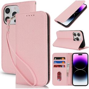 Jaorty Fit for iPhone 14 Pro Max 5G Phone Case Wallet with Wrist Strap for Women Men,Wallet Case for iPhone 14 Pro Max with Card Holder,Cash Pocket PU Leather Magnetic with Kickstand,6.7" Yellow