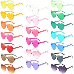 YQVIE 20 Pack Heart Shaped Sunglasses One Piece Candy Color Rimless Glasses for Women Bachelorette Party Supplies