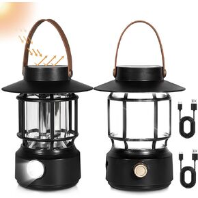 Led Camping Lantern 2 Pack, 1000LM, Solar Lantern Rechargeable Light with Side Flashlights for Emergencies, IPX5 Waterproof Portable Lanterns for Power Outages, Outdoor, USB C Cable Included