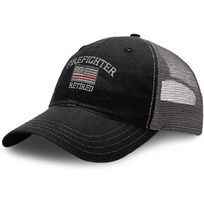 Richardson Trucker Mesh Hat Firefighter Fireman Retired Embroidery Cotton Dad Hats for Men & Women Snapback Black Charcoal
