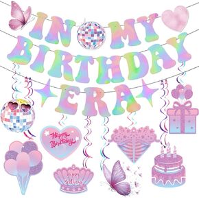 In My Birthday Era Banner, DIY Glitter In My Birthday Era Decorations with Birthday Hanging Swirls, Birthday Party Decorations, Eras Birthday Decorations for Women Girls