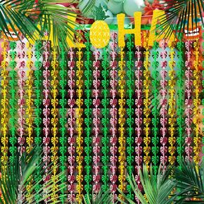 Hawaiian Luau Party Decorations 2 Pack Hawaiian Luau Foil Fringe Curtains 3.3x6.6 ft Foil Curtain Decor for Hawaiian Summer Party Decorations Birthday Baby Shower Supplies