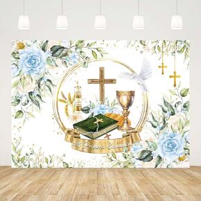 7x5ft Mi Primera Comunión Backdrop Baptism Backdrop Decorations First Communion Decorations Primera Comunion Decoraciones Blue Floral Pampas Photo Studio Props