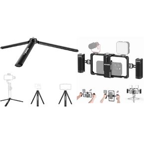 NEEWER Mini Metal Tripod, Table Stand, Desktop Compact Tripod Compatible with Crane M2, Smooth Q2, Gimbal Grip Stabilizer and All Cameras. Upgraded Phone Rig Vlogging Kit Included