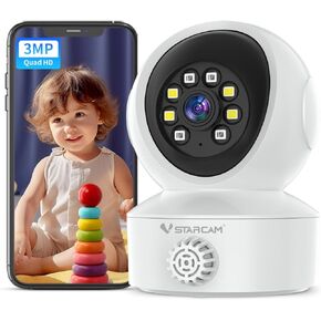 VSTARCAM Indoor Security Camera with Smoke Detection, 2K HD Pet Monitor, Motion Detection, IR Night Vision, 2-Way Audio, 2.4G WiFi Connect, Home Pet Camera with Phone APP