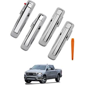 مجموعة مقابض الباب الخارجية (4 قطع)، متوافقة مع 2009-2020 Dodge Ram 1500، 2500، 3500 Crew Cab Truck، أسود أملس، الجزء الأمامي والخلفي الأيسر والأيمن، OE# 1GH21AXRAF، 82059، جزء مقبض الباب الخارجي