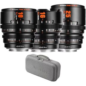 7artisans 10mm 16mm 25mm T2.1 Cine Lens Kit for Sony E Mount APS-C 260° Ultra Long Focus Large Aperture Prime Mirrorless Camera Lens for Portraiture/Street Photography/Humanistic