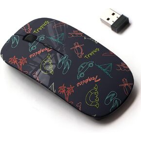 2.4G Wireless Mouse with Cute Pattern Design for All Laptops and Desktops with Nano Receiver - Beach