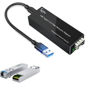 USB C to Fiber Network Adaptor,USB3.0 Type C to 100/1000base-X SFP Gigabit Network Card,Equipped with 2 Pack 1.25G Single-Mode Dual-Fiber Module,20km Transmission