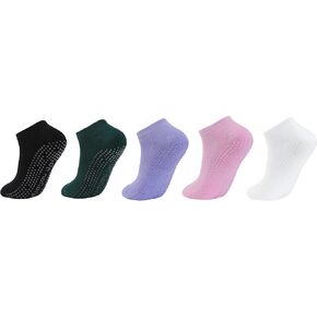 4Pack Stripe Pilate Grip Socks, Non Slip Crew Socks Women's Yoga Socks Barre Grip Rib socks