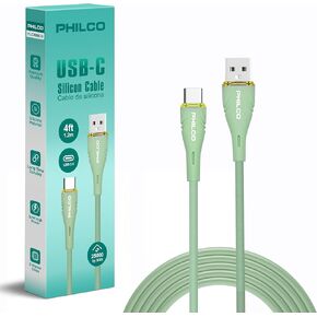 Philco USB to USB C Cable, 20W Type C Fast Charging, Soft-Touch Silicone Cord, Durable, Tangle-Free Power Cable for MacBook, iPhone 16, iPad, Samsung, Android & More 4FT. (2PK.,Green) in Kuwait