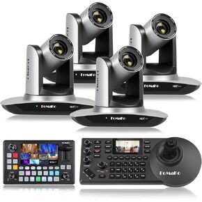 FoMaKo NDI Camera AI Auto Tracking HDMI PTZ Camera 20x Optical Zoom(4pcs) +KC601 Pro Video Mixer Switcher+ KC608 Pro PTZ Controller (FMK20UH NDI x4 + KC601+KC608)