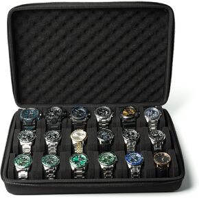 2 slot hard watch Travel Case, watch roll case storage and Organizer box for men and women with anti-move watch pillow (microfiber lining)