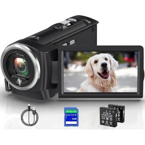 2.7K Video Camera Camcorder QHD 50MP YouTube Vlogging Camera 16X Digital Zoom Webcam 270 Degree Rotation Screen Camcorders with 32G SD Card and 2 Batteries Recording While Charging