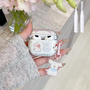 Compatible with AirPods 4 Case Soft TPU with Cleaner Kit Cute Dog Keychain Protective Cover for Airpods 4th Generation-Dog Cake