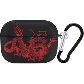 Red Chinese Dragon Case Compatible with/Replacement for AirPods Pro for Boys Girls Silicone Protective Skin Accessories with Keychain