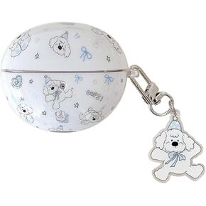 Headphone Case for Huawei FreeClip,Cute Cartoon Blue Hat Line Puppy Pattern Design IMD Earbuds Protective Case with Keychain for Girls Women