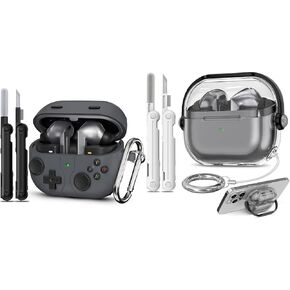 for Samsung Galaxy Buds 3 Case & Galaxy Buds 3 Pro Case, Case Cover for Galaxy Buds 3 Pro Accessories with Cleaner with Keychain for Men for Women, Dark Gray + Clear
