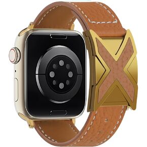 Leather Magnetic Watch Bands Compatible with Apple Watch 40mm 38mm 44mm 45mm 41mm 42mm 46mm 49mm, Dressy Strap With X-Shaped Buckle for Women Men iWatch Ultra 2/Ultra/SE/Series 10/9/8/7/6/5/4/3/2/1