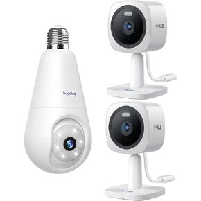 Hugolog 2K Bulb Security Camera & 3K 5MP Outdoor Indoor Security Cameras for Home Security, Home Camera with Starlight Color Night Vision