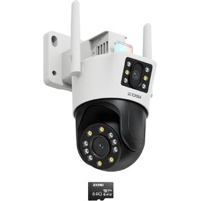 ZOSI C298 Max 4K 8MP Dual-Lens(2x4MP) Wired WiFi PTZ Plug-in Security Camera, Wide Angle, 2.4GHz 360 Camera, 8X Hybrid Zoom, Person/Vehicle Detect, Color Night Vision, with 64G SD Card