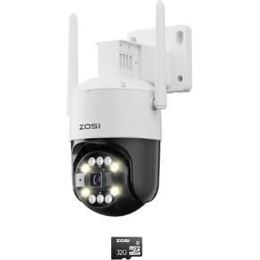 ZOSI C296 4K 8MP Plug-in Wired WiFi PT Security Camera Outdoor, Pan/Tilt Wireless Camera with AI Person Vehicle Face Detect, Color Night Vision, 2-Way Talk, Siren Alert, with 32G SD Card