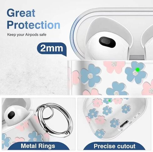 Airpods Pro Case (2019) Casebuds Case Cover Cover Skin مع إكسسوارات AirPods الخاصة بسلسلة المفاتيح المتوافقة مع حالة شحن AirPods 3 (الوردي) in Kuwait