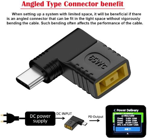 xiwai Rectangle Jack Input to USB-C Adapter Type-C Connector Angled 90 Degree Power Plug Charge Adapter for Laptop Phone 65W in Saudi Arabia
