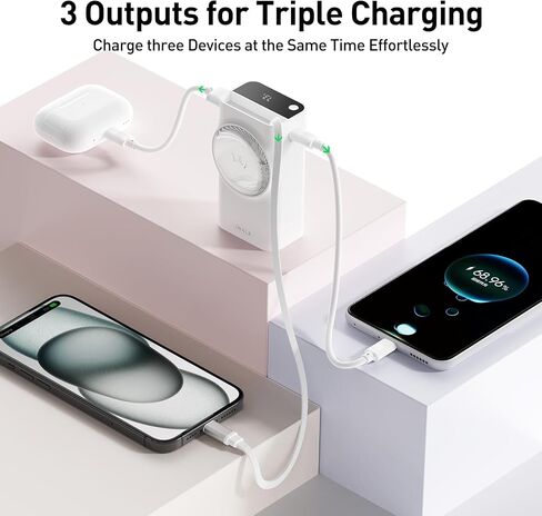 Iwalk Portable Charger 10000mah ، بنك طاقة شحن سريع 30 واط مع كبلات قابلة للتراجع عن سعة 2.3 قدمًا ، حزمة بطارية مع 3 مخرجات ، متوافقة مع iPhone 16/15 ، Samsung Galaxy S25/24 ، iPad in Saudi Arabia