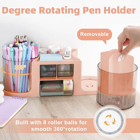 RETON Rotating Desk Organizer with 2 Pen Holder, Multi-Functional Pen Organizer for Desk with 3 Drawers, Desk Organizers and Accessories with 10 Slots Pencil Pen Holder for Desk Office School Home in Saudi Arabia
