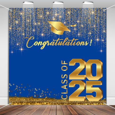 Class of 2025 Backdrop, 6 * 6 FT Graduation Photo Backdrop, Black and Gold Graduation Banner, 2025 Congratulations Banner for Photoshoot, Graduate Background Booth Props in Saudi Arabia