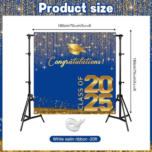 Class of 2025 Backdrop, 6 * 6 FT Graduation Photo Backdrop, Black and Gold Graduation Banner, 2025 Congratulations Banner for Photoshoot, Graduate Background Booth Props in Saudi Arabia