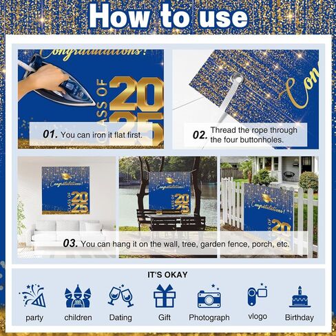 Class of 2025 Backdrop, 6 * 6 FT Graduation Photo Backdrop, Black and Gold Graduation Banner, 2025 Congratulations Banner for Photoshoot, Graduate Background Booth Props in Saudi Arabia