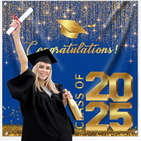 Class of 2025 Backdrop, 6 * 6 FT Graduation Photo Backdrop, Black and Gold Graduation Banner, 2025 Congratulations Banner for Photoshoot, Graduate Background Booth Props in Saudi Arabia