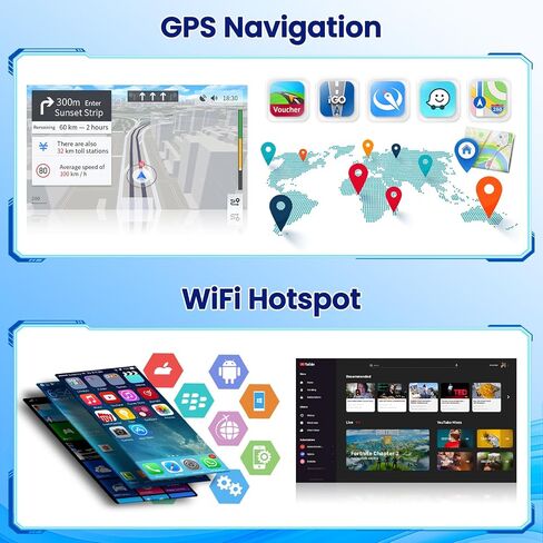 Hikity 4+64g Android Car Stereo Double Din Radio مع شاشة تعمل باللمس 9 بوصات ، وراديو Carplay Android Auto مع GPS Navigation/Mirror Link/DSP/Bluetooth+AHD كاميرا احتياطية in Kuwait