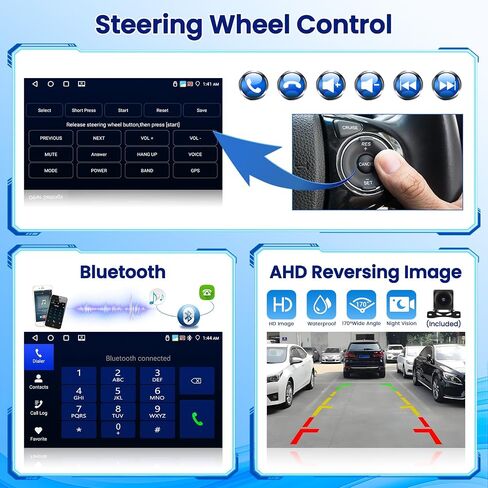 Hikity 4+64g Android Car Stereo Double Din Radio مع شاشة تعمل باللمس 9 بوصات ، وراديو Carplay Android Auto مع GPS Navigation/Mirror Link/DSP/Bluetooth+AHD كاميرا احتياطية in Kuwait